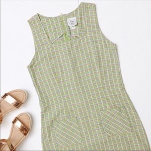 Vintage 90s Green Plaid Multicolor Shift Dress